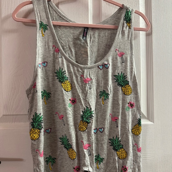 Electric Pink Tropical Tie Front Tank Top Size Large - Picture 1 of 4